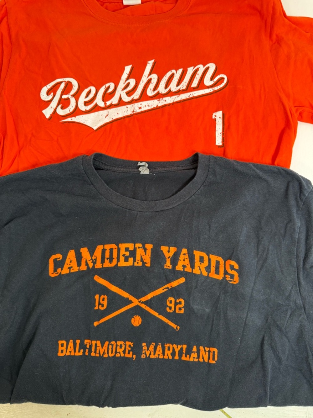 Baltimore Orioles cotton T-shirts bundle. Orange Size M Black Size XL Beckham